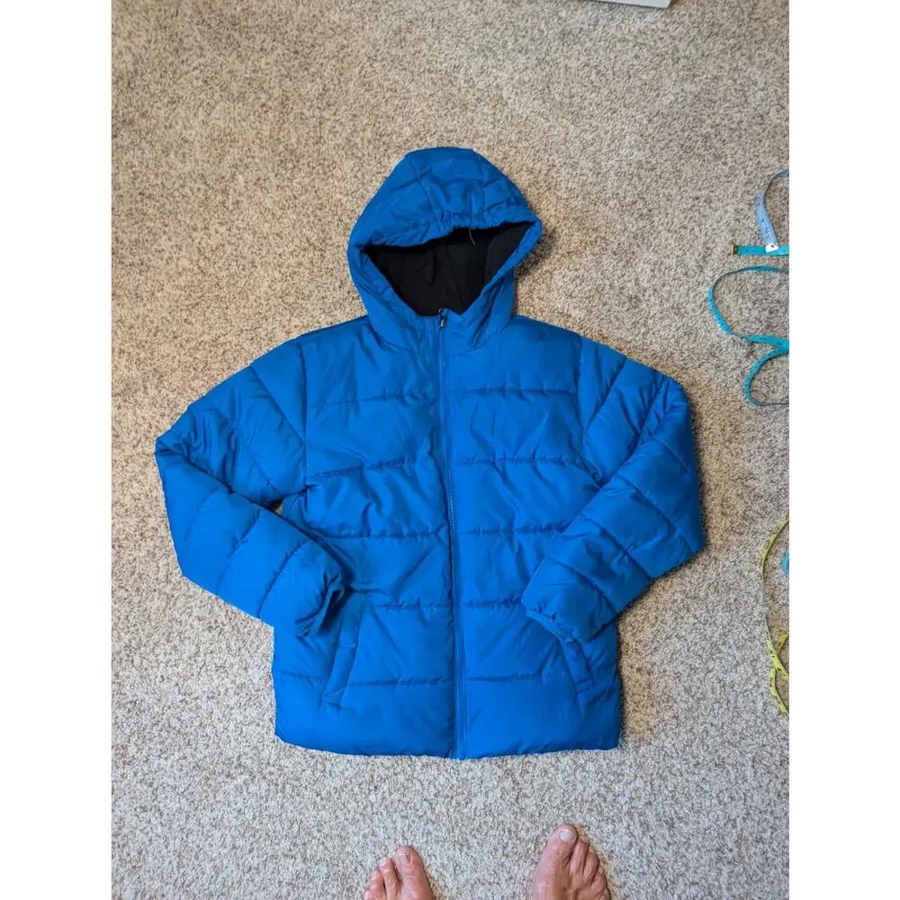 Swiss Tech Boys Blue Hooded Puffer Jacket Quilted Winter Coat Size L (10-12)